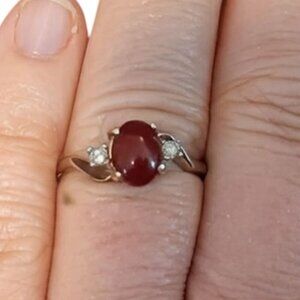 Carnelian‎ Ring 14K GE ESPO Size 7.75 Diamond Dainty Estate Vintage